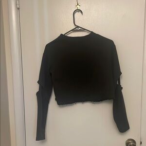 Disturbia distressed open elbow sweatshirt top Grey/Graphite US 4 UK 8